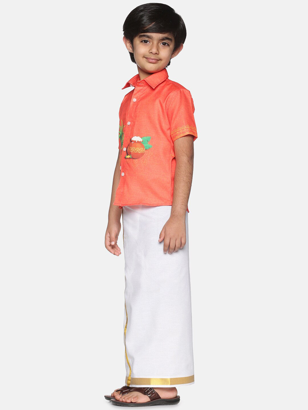 Sethukrishna Boys Orange & White Printed Shirt | Grocsy