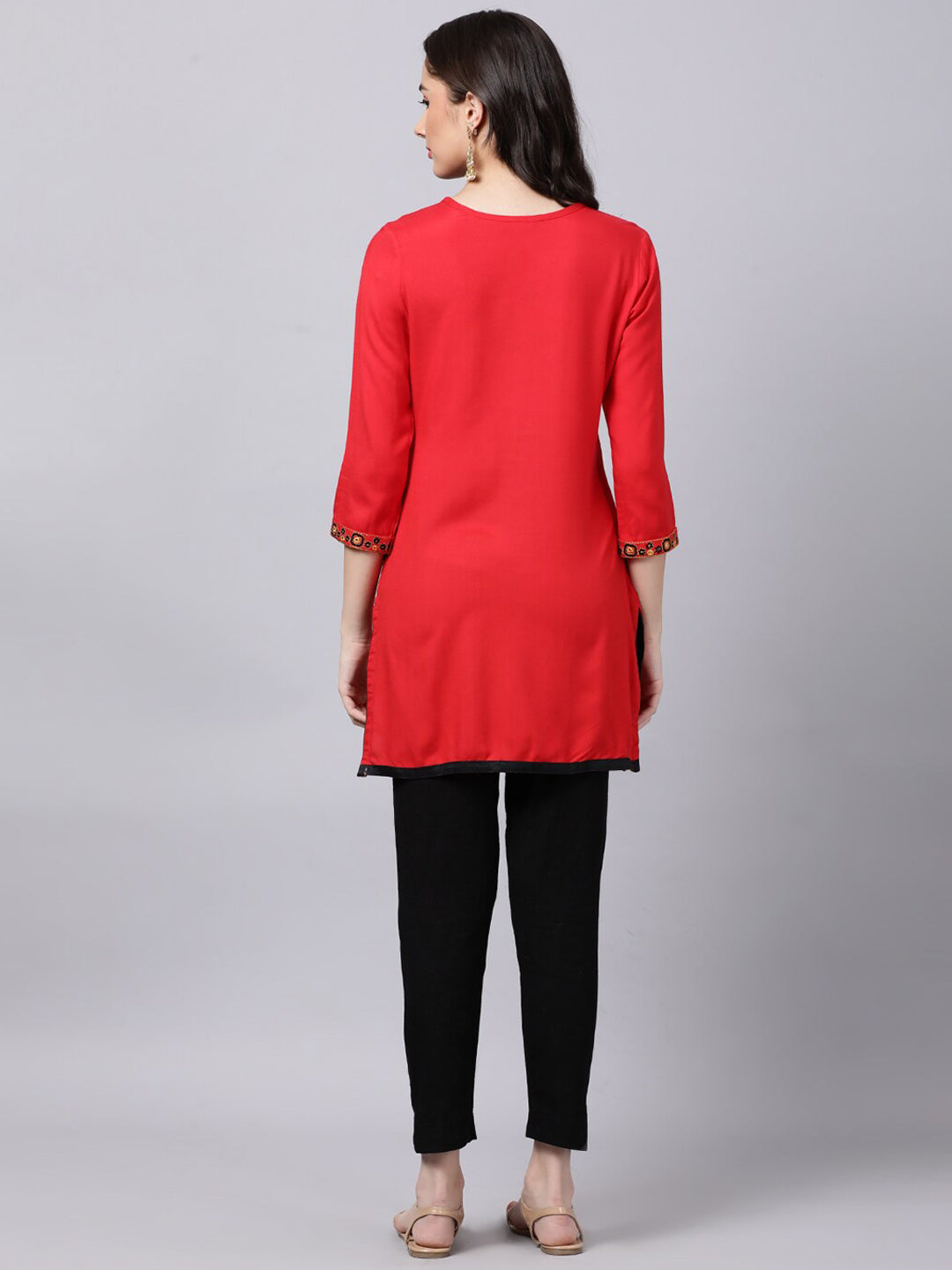 Souchii Women Red Yoke Design Thread Work Grandeur & Majestic Artwork Kurta | Grocsy