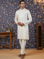 House of Pataudi Embroidered Mirror Work Straight Kurta With Pyjama | Grocsy