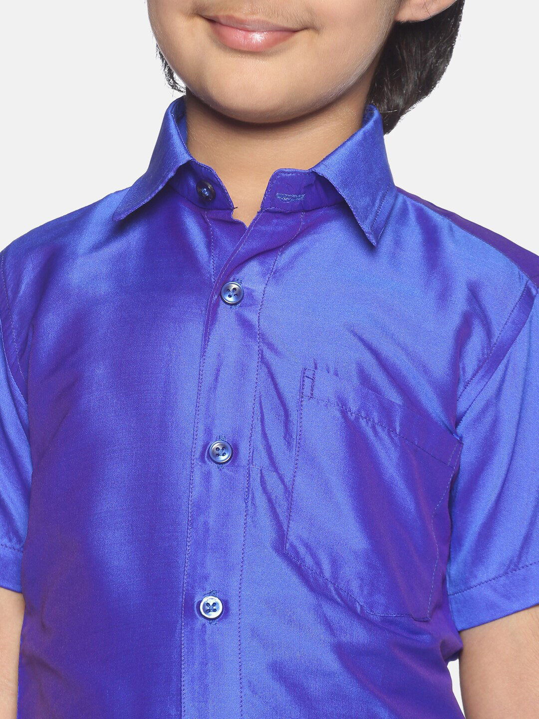 Sethukrishna Boys Blue & White Solid Shirt with Veshti Set | Grocsy