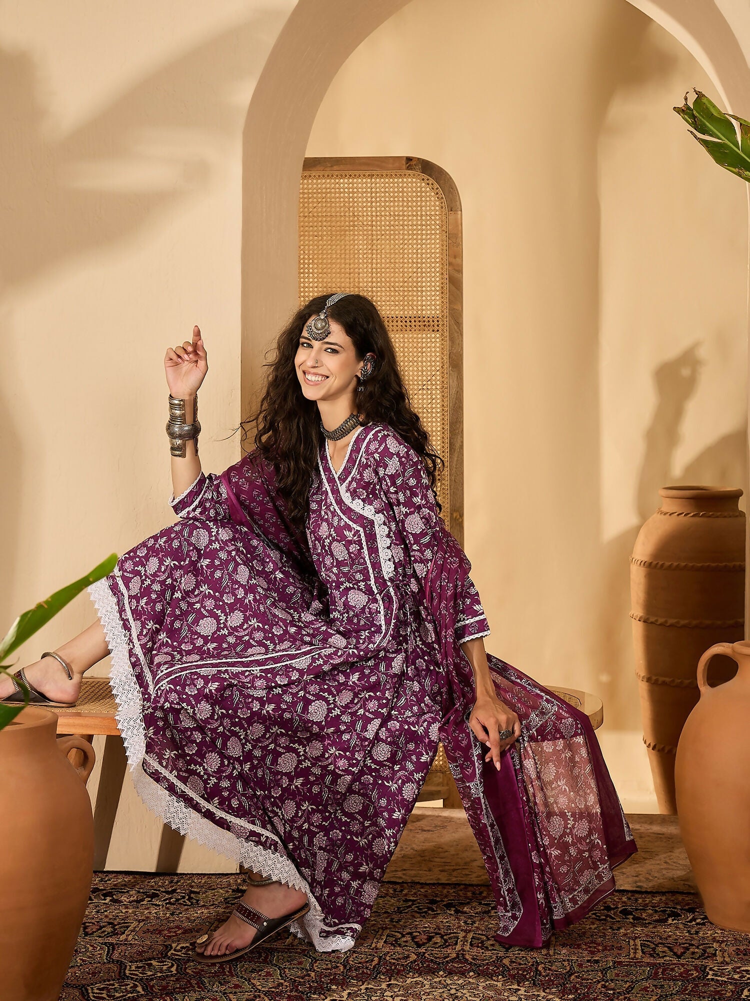 Joban Fashion Printed Purple Pure Cotton Kurta Set | Grocsy