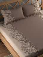 CHHAVI INDIA Brown Ethnic Motifs Cotton 210 TC King Bedsheet with 2 Pillow Covers | Grocsy