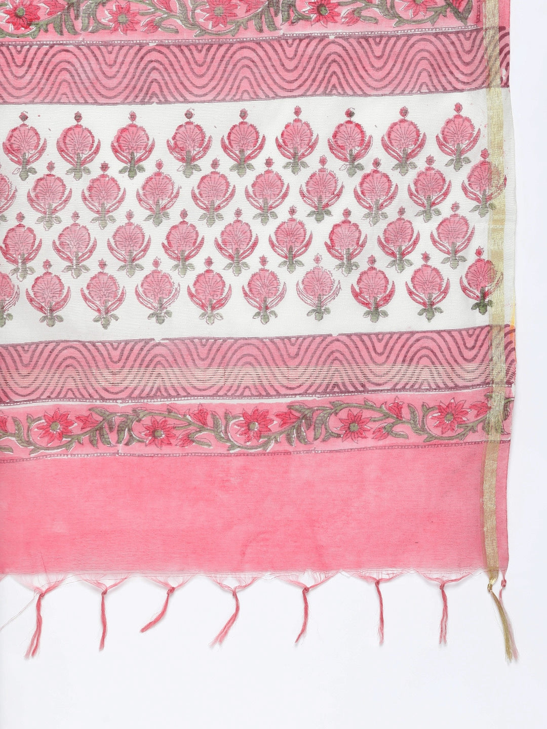 HERE&NOW Women Floral Printed Regular Pure Cotton Kurta with Trousers & With Dupatta | Grocsy