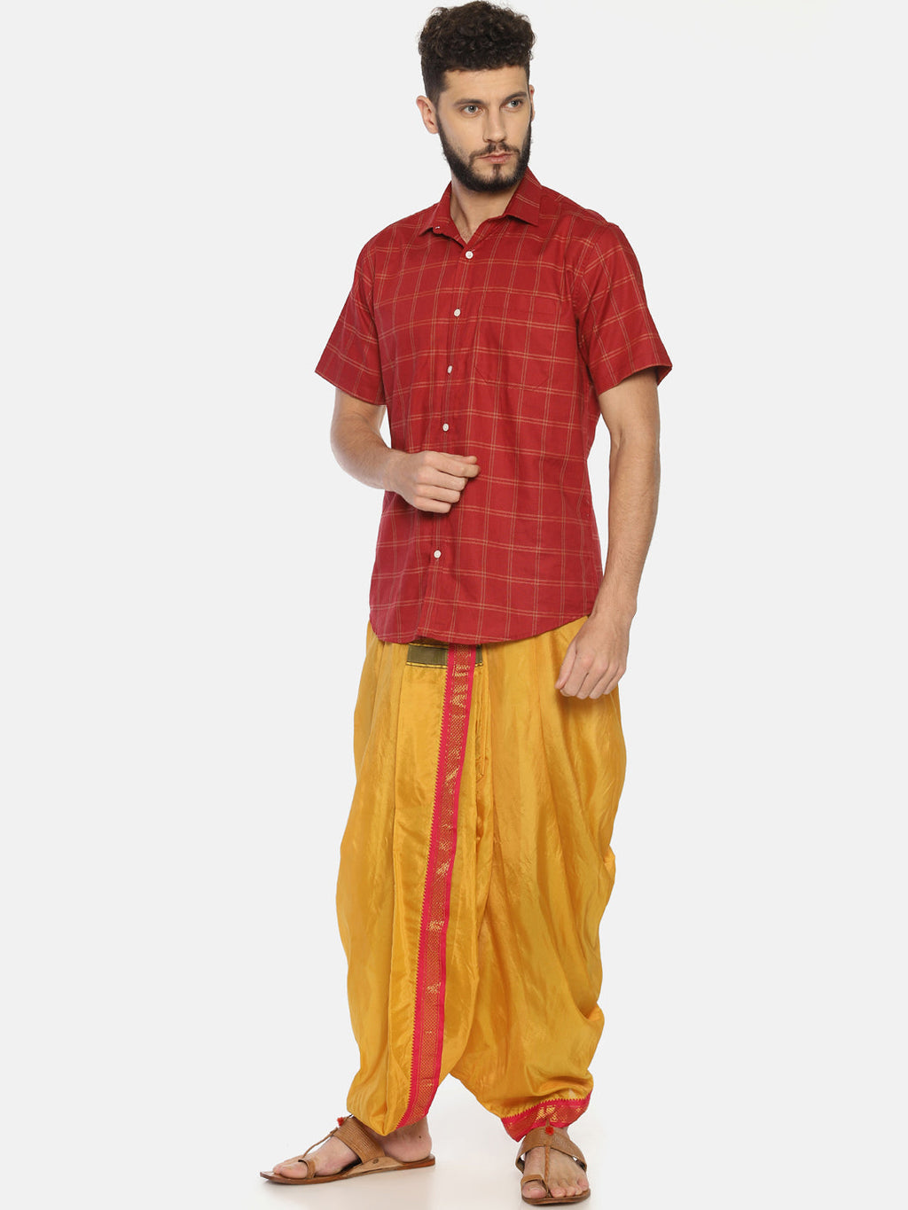 Sethukrishna Mustard Yellow Solid Readymade Dhoti Pant For Men | Grocsy