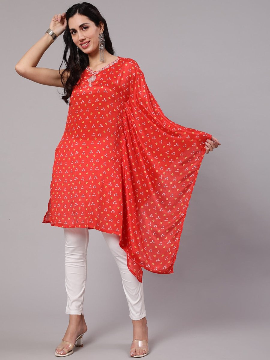 Aks Bandhani Printed Extended Sleeves Kaftan Kurta | Grocsy