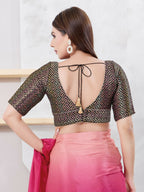 Joban Fashion Black Brocade Elbow Sleeveless Back Open Blouse | Grocsy