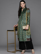 Ahalyaa Women Printed Gotta Patti Velvet Kurta - Green Color | Grocsy