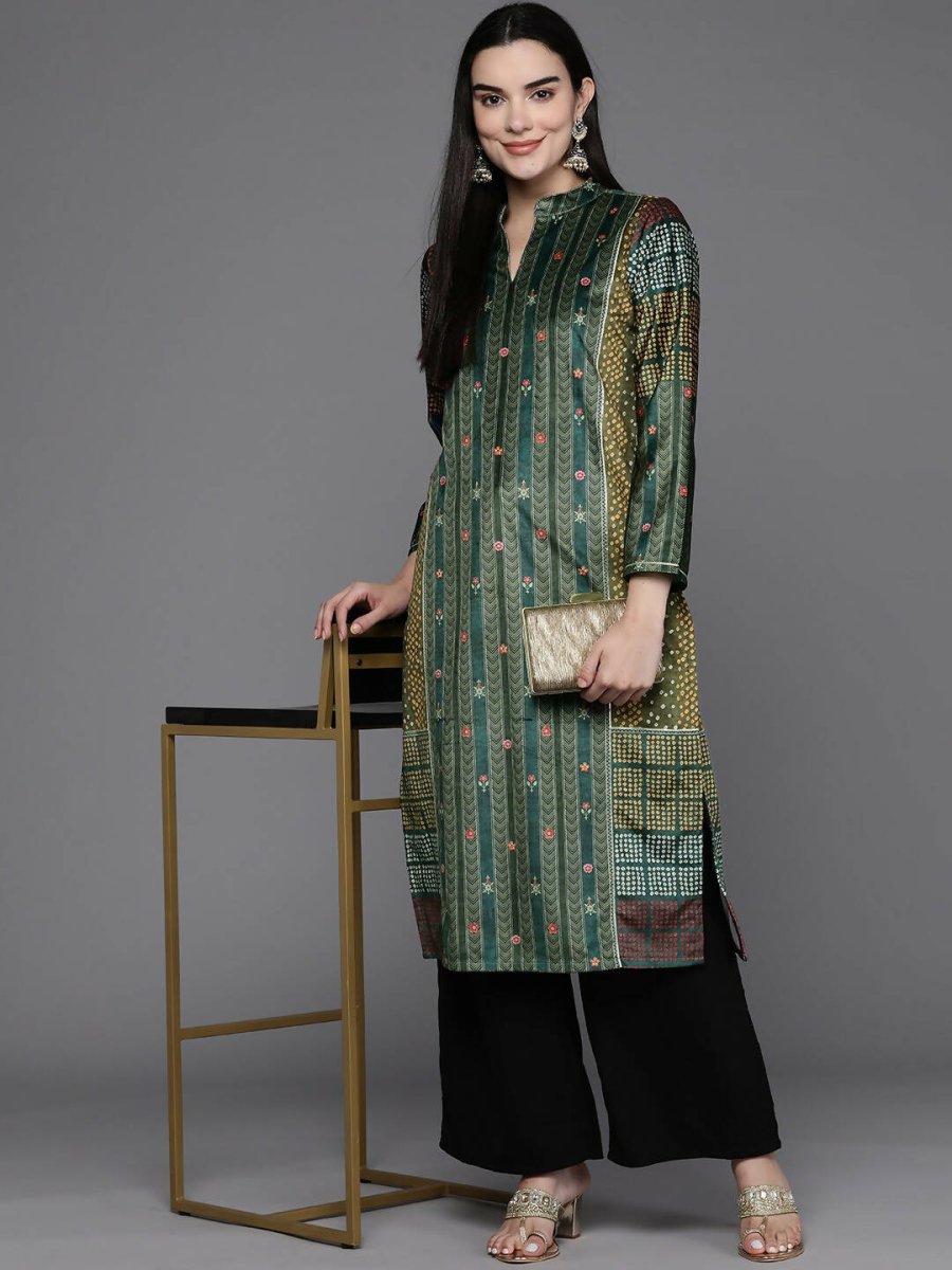 Ahalyaa Women Printed Gotta Patti Velvet Kurta - Green Color | Grocsy