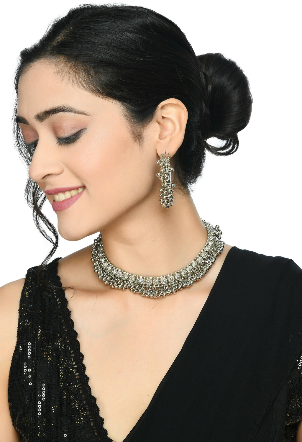 Mominos Fashion Johar Kamal Silver-Plated Brass Finish Ghungroo Work Choker For Women | Grocsy