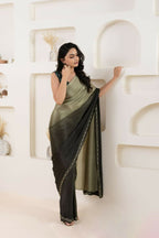 Grey Satin Pedding Designer, Printed Party Wear Ready To Wear Saree - Femina | Grocsy