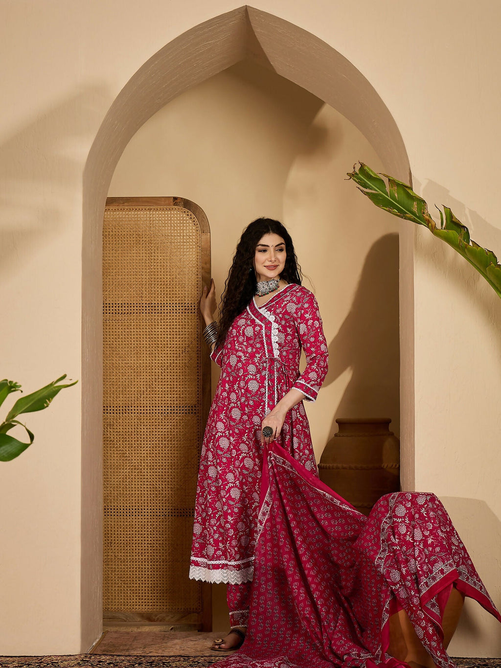 Joban Fashion Printed Pink Pure Cotton Kurta Set | Grocsy