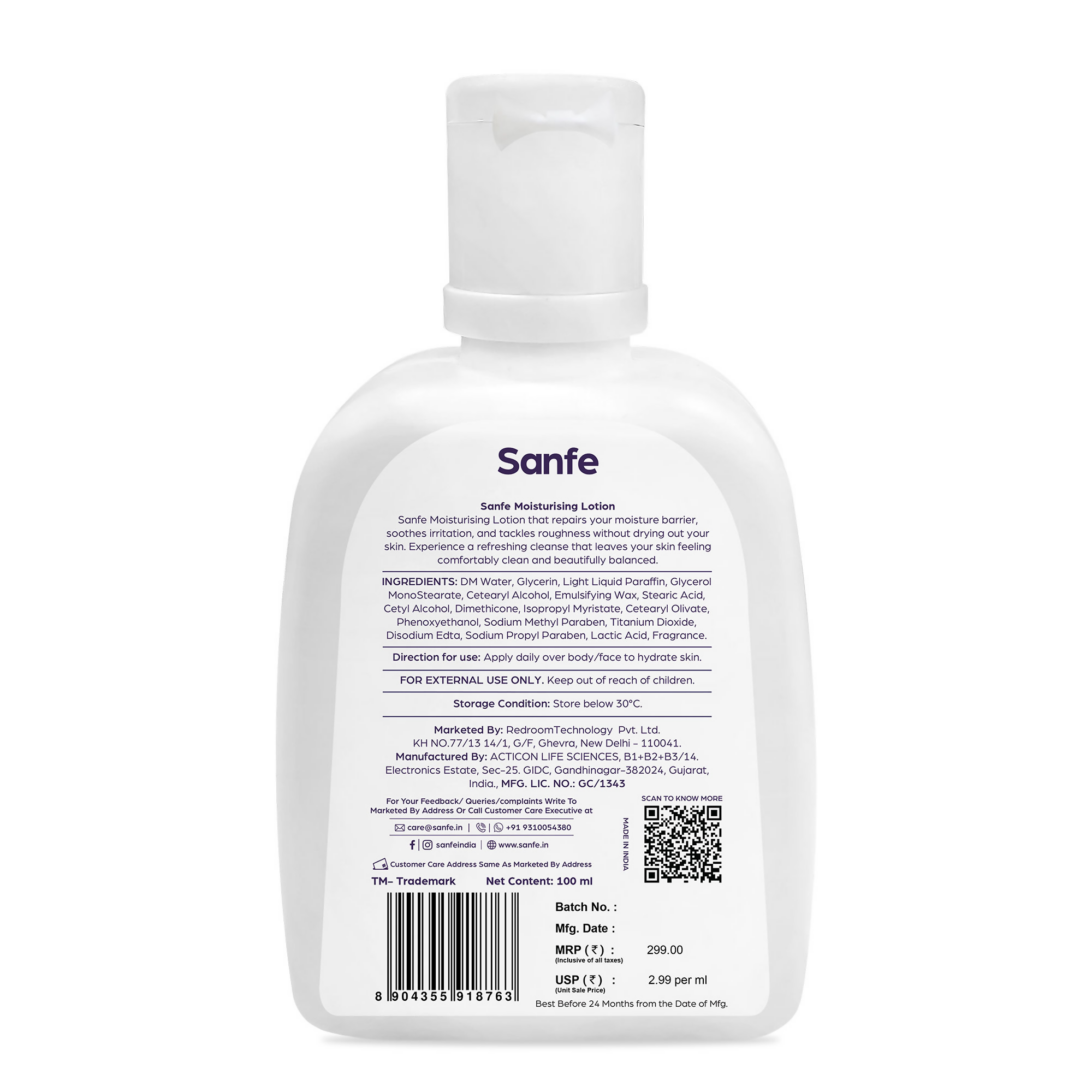 Sanfe Moisturising Lotion Improves skin moisture in 24 hour Moisturizer | Grocsy