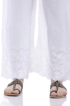 Mominos Fashion Rayon Cotton White Embroidery Chikan Palazzo | Grocsy