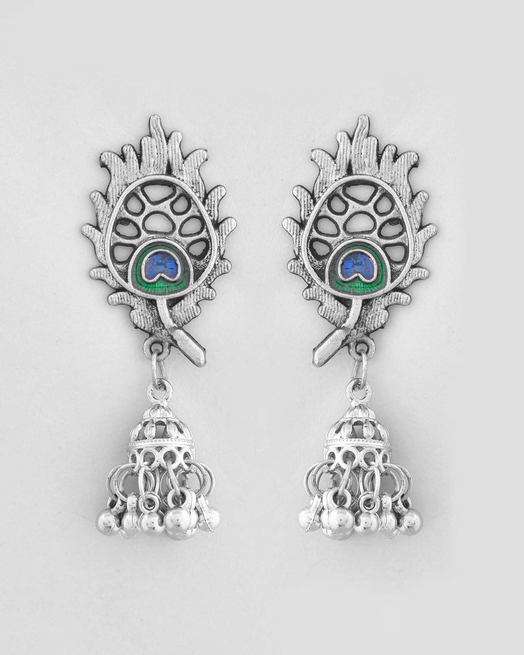 VOJ Silver Plated Oxidized Kanha Shape Long Necklace with Earring Set | Grocsy