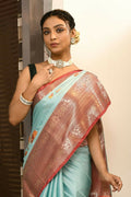 Joban Fashion CGren & Orange Saree Kataan Applick Witch Mirror | Grocsy