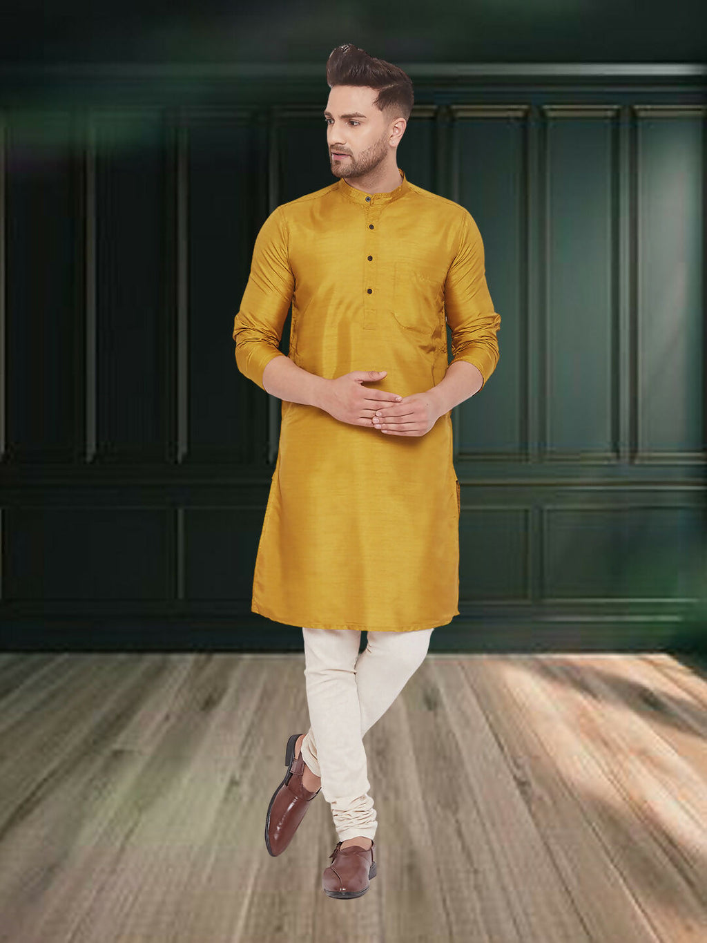 Even Apparels Men's Art Silk Beige Kurta | Grocsy