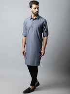 Even Apparels Grey Color Pure Cotton Solid Men's Kurta With Shirt Collar (MMS149) | Grocsy