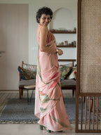 Suta Peach Floral Pure Cotton Saree | Grocsy