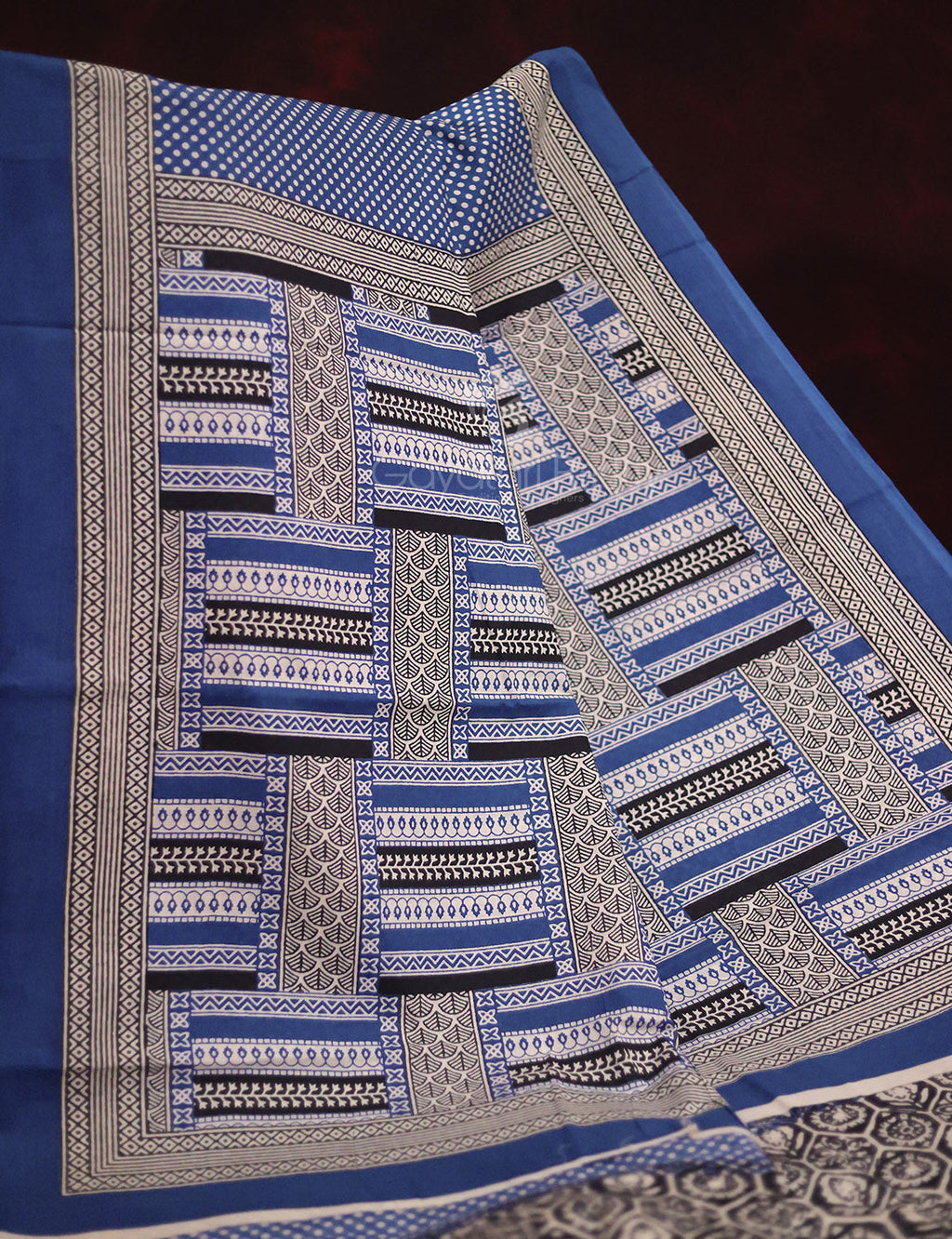 Blue Colored Block Print Cotton Saree By Gayathri Reddy Designer Studio | Grocsy