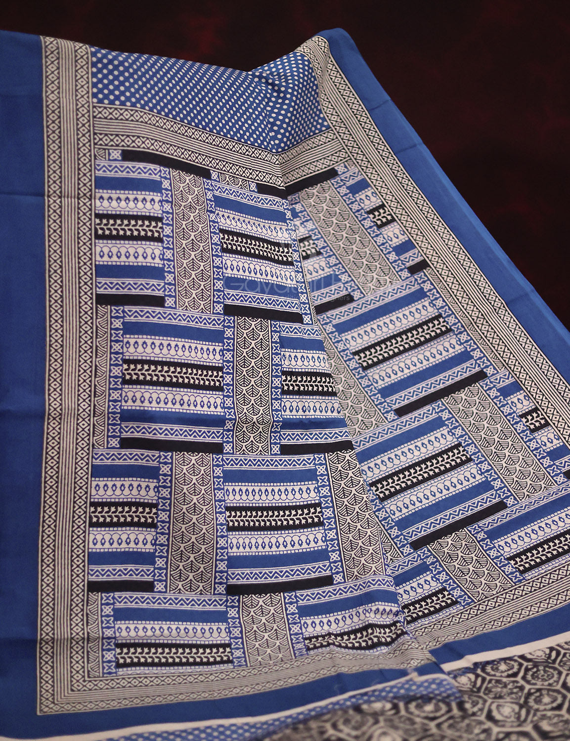 Blue Colored Block Print Cotton Saree By Gayathri Reddy Designer Studio | Grocsy