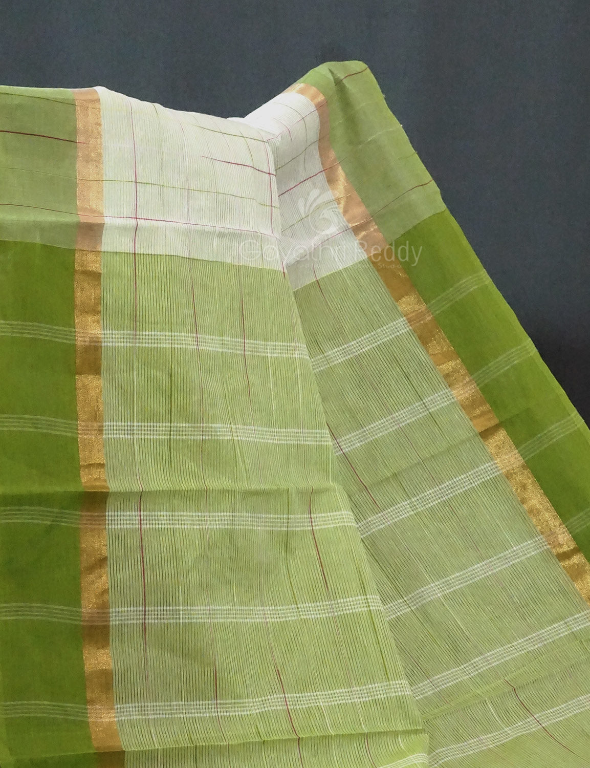Dual Shade of Milk White And Leaf Green Pure Mangalgiri Cotton By Gayathri Reddy Designer Studio | Grocsy