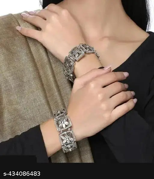 Tehzeeb Creations Women's Silver Plated Oxidised Bangle Set | Grocsy