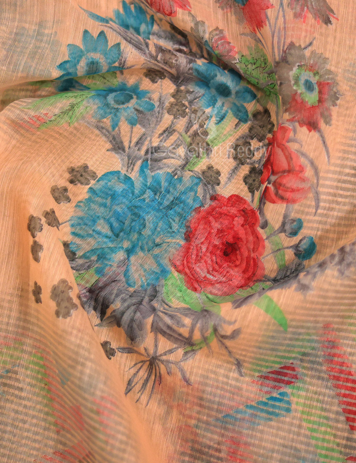 Shades of Light Peach Colour Print Semi Chanderi Saree By Gayathri Reddy Designer Studio | Grocsy
