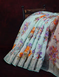 Shades of Sky Blue With Orange Blouse Floral Design Semi Chanderi Saree By Gayathri Reddy Designer Studio | Grocsy