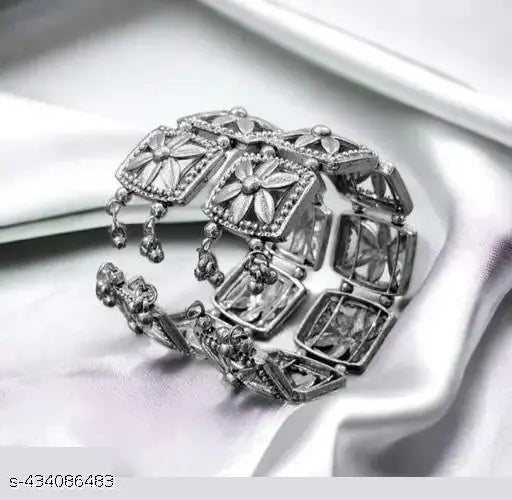 Tehzeeb Creations Women's Silver Plated Oxidised Bangle Set | Grocsy