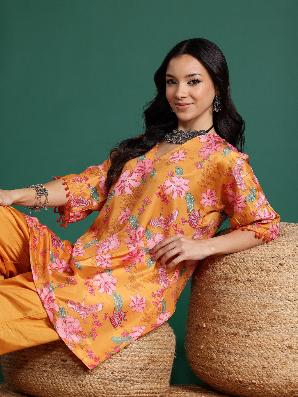 Sangria Floral Print Kurta with Dhoti Pants | Grocsy