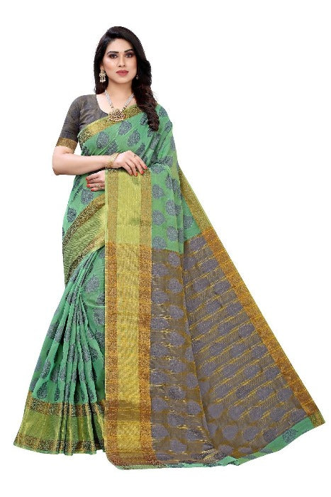 Vamika Green Jari Work Cotton Silk Saree (RIDHIMA GREEN) | Grocsy