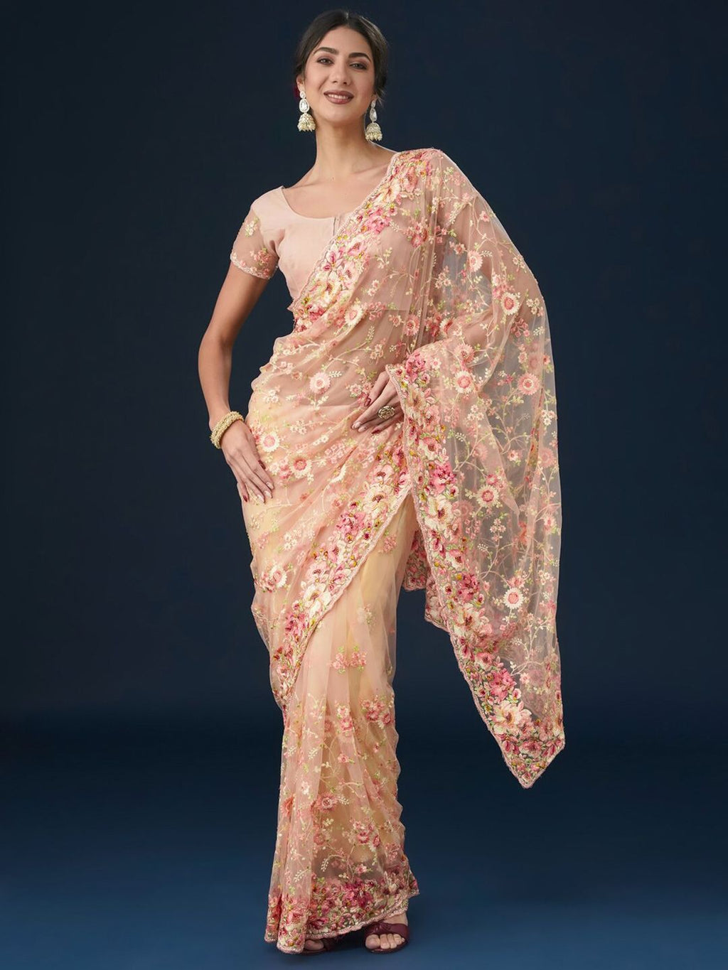 kasee Floral Embroidered Saree | Grocsy