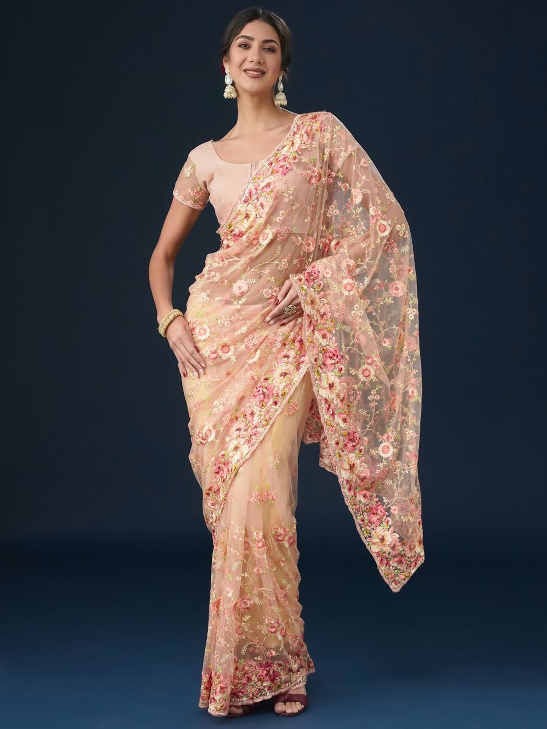kasee Floral Embroidered Saree | Grocsy
