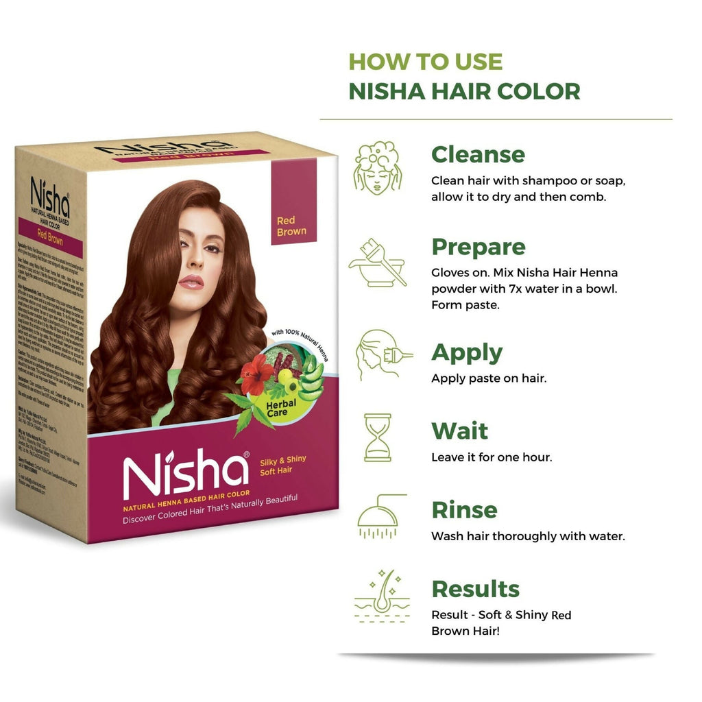 Nisha Henna Based Hair Colour for Women & Men Red Brown | Grocsy