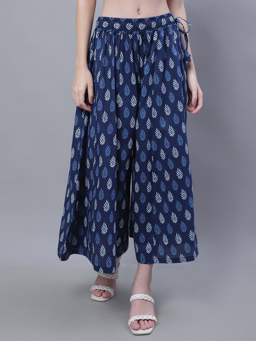 TAG 7 Women Mid-Rise Floral Printed Flared Ethnic Pure Cotton Palazzos | Grocsy