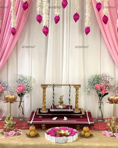 Divyakosh Lotus Wall Hangings - 5 Pcs Floral Temple & Stage Decor - Pink Lotus Buds, 4 Ft Each | Grocsy