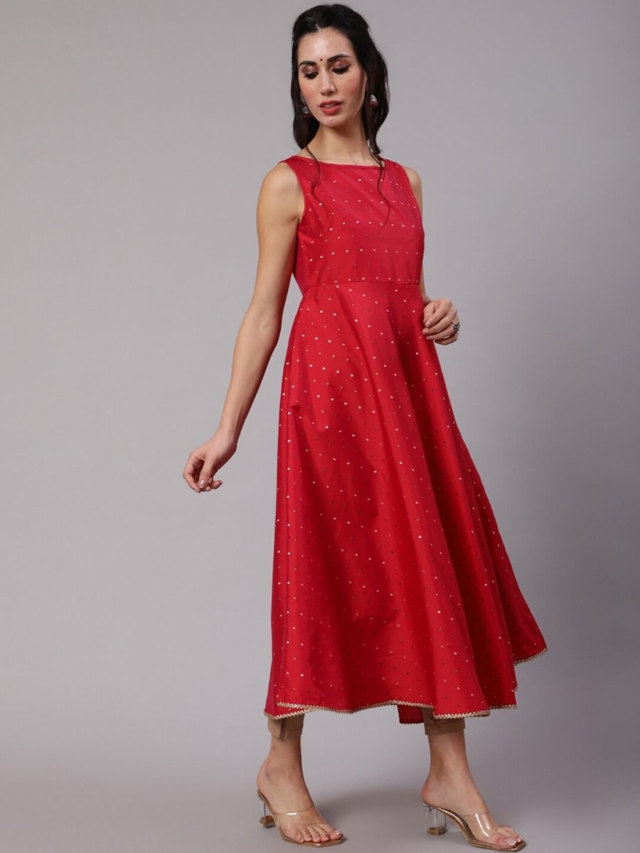 Aks Woven Design Thread Work Anarkali Silk Kurta | Grocsy
