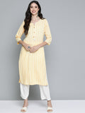 HERE&NOW Women Yellow & Off-White Printed Regular Kurta with Palazzos | Grocsy