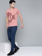 Alcis Men Dusty Pink & Maroon Typography Printed T-shirt | Grocsy