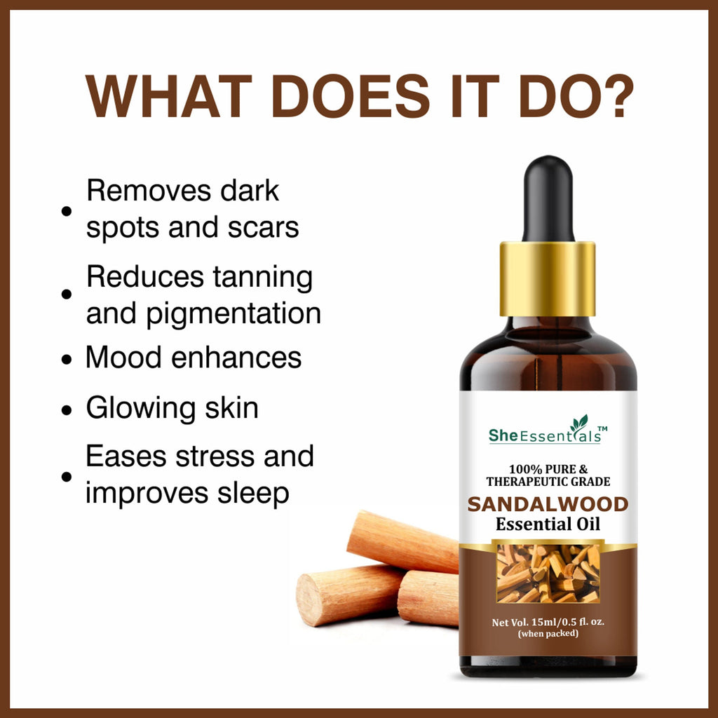 She Essentials Natural Sandalwood Essential Oil For Revitalizes Mind & Soul | Grocsy