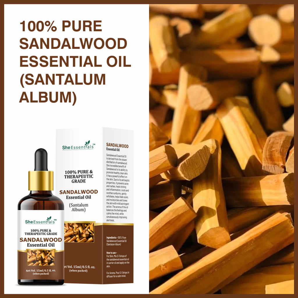 She Essentials Natural Sandalwood Essential Oil For Revitalizes Mind & Soul | Grocsy