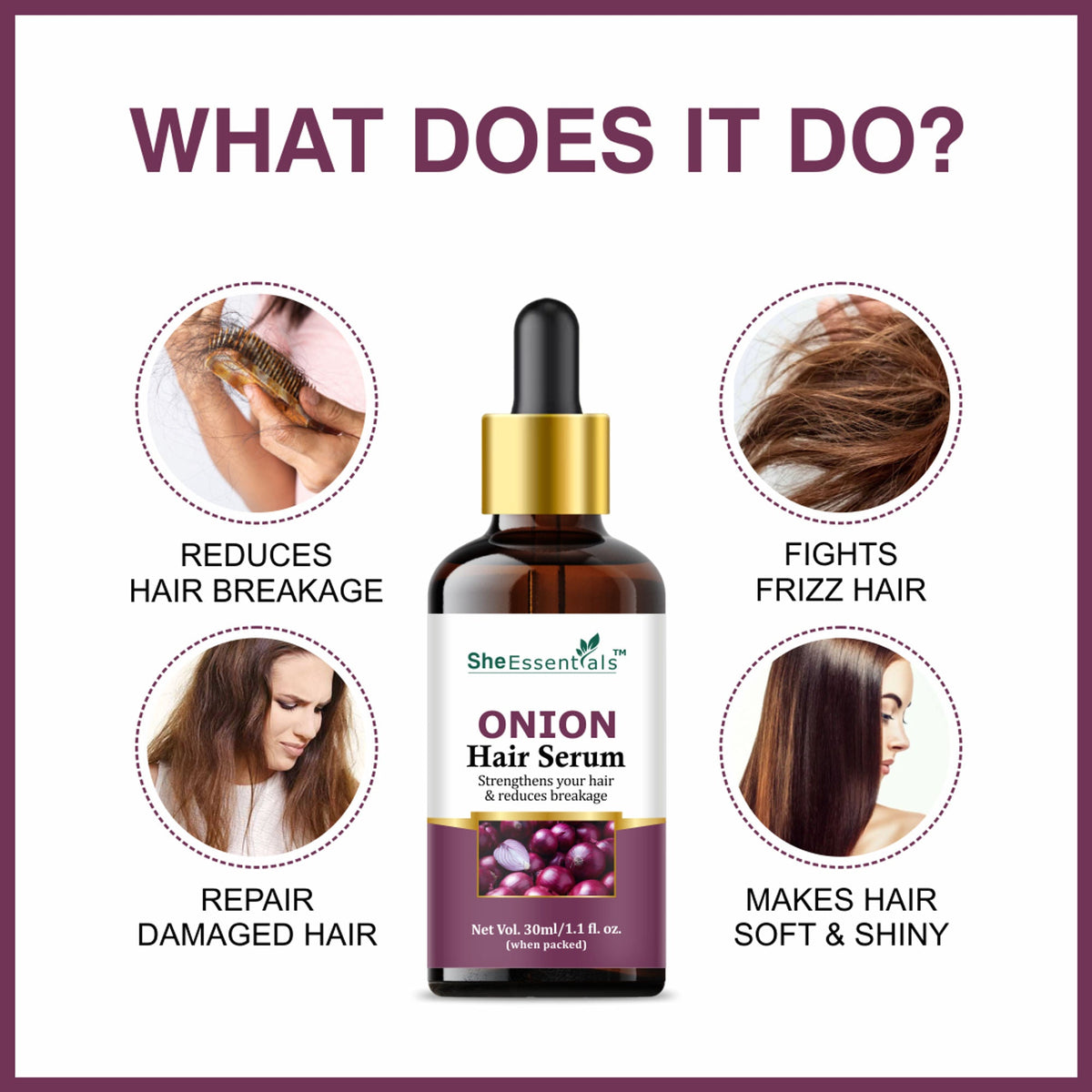She Essentials Onion Hair Serum With Onion & Biotin For Strong Frizz - Free Hair | Grocsy