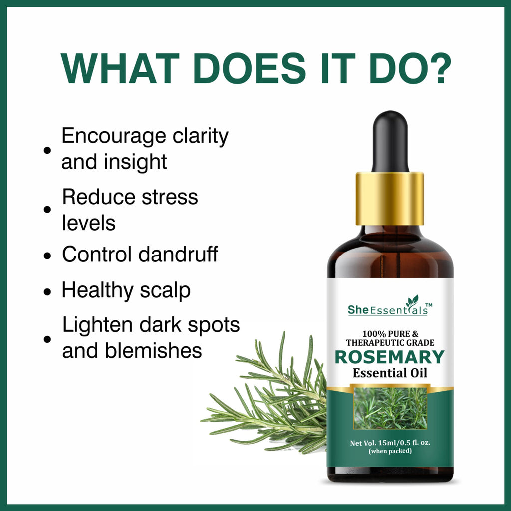 She Essentials Rosemary Essential Oil For Hair Growth & Longer Hair - 100% Pure & Natural | Grocsy