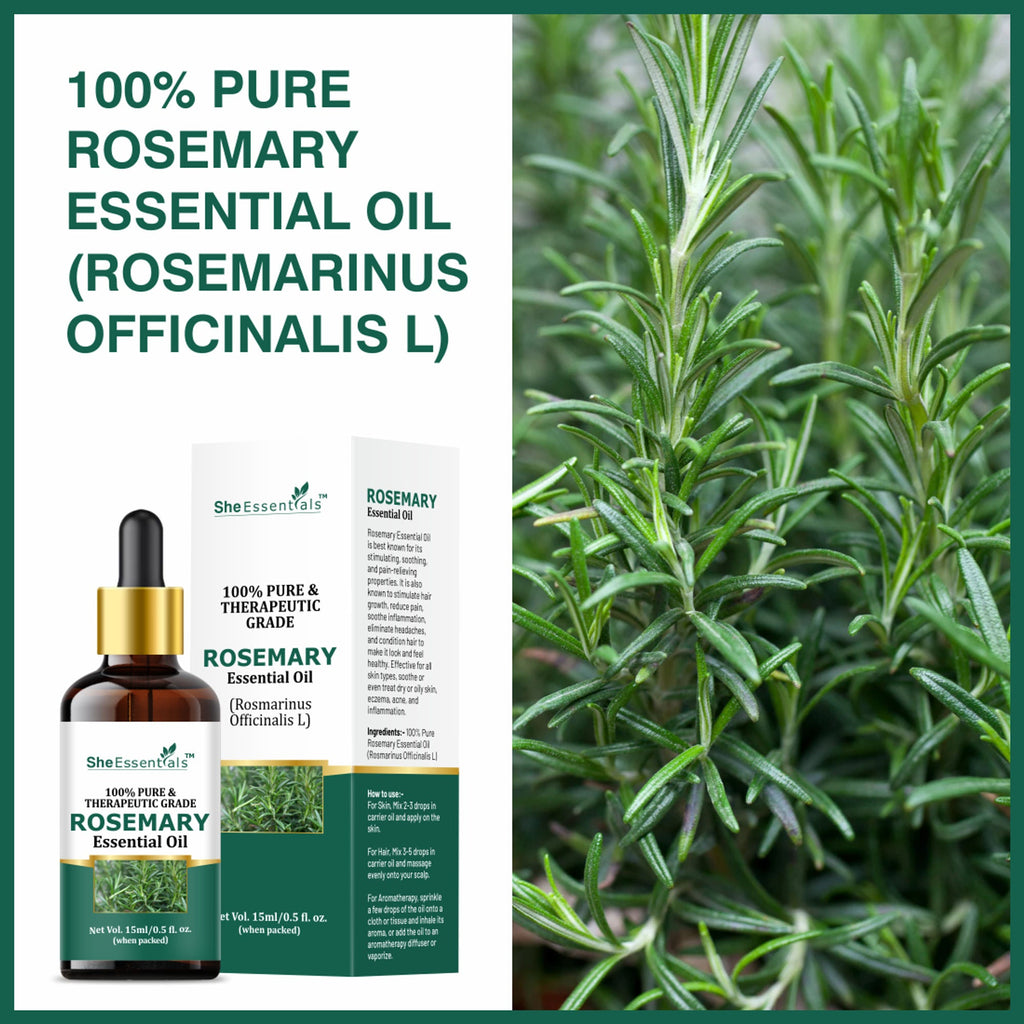 She Essentials Rosemary Essential Oil For Hair Growth & Longer Hair - 100% Pure & Natural | Grocsy