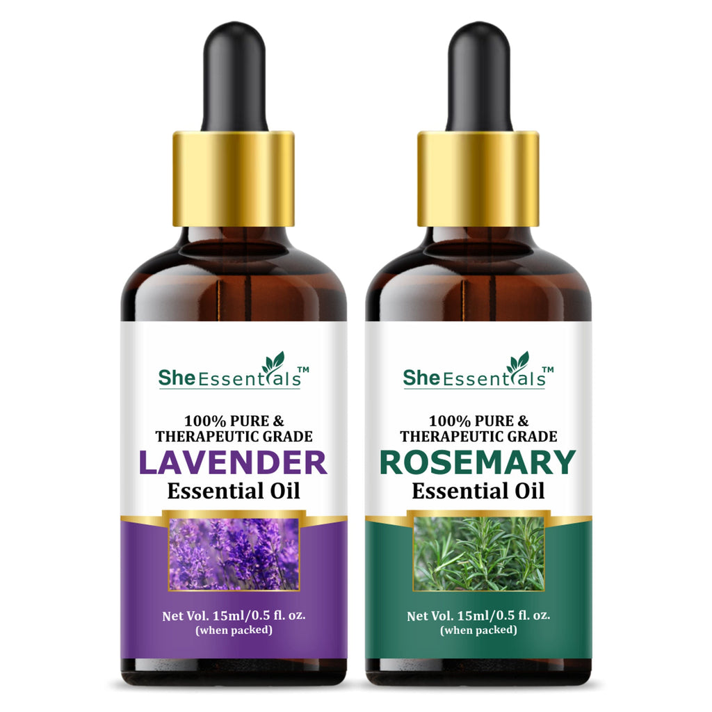 She Essentials Lavender & Rosemary Essential Oil For Hair & Skin Combo | Grocsy