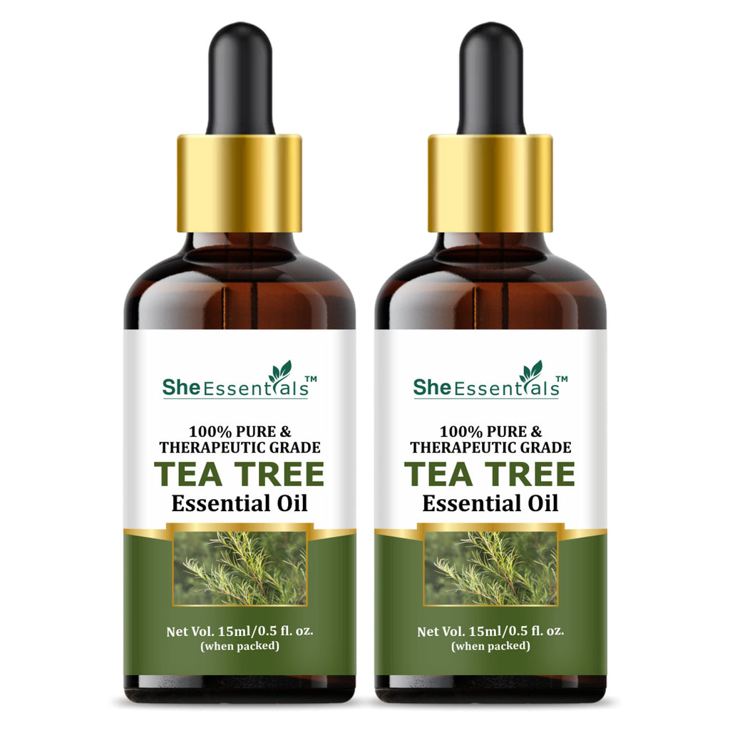 She Essentials Tea Tree Essential Oil For Active Acne & Pimples, Blemishes & Flakes, Organic & Pure | Grocsy