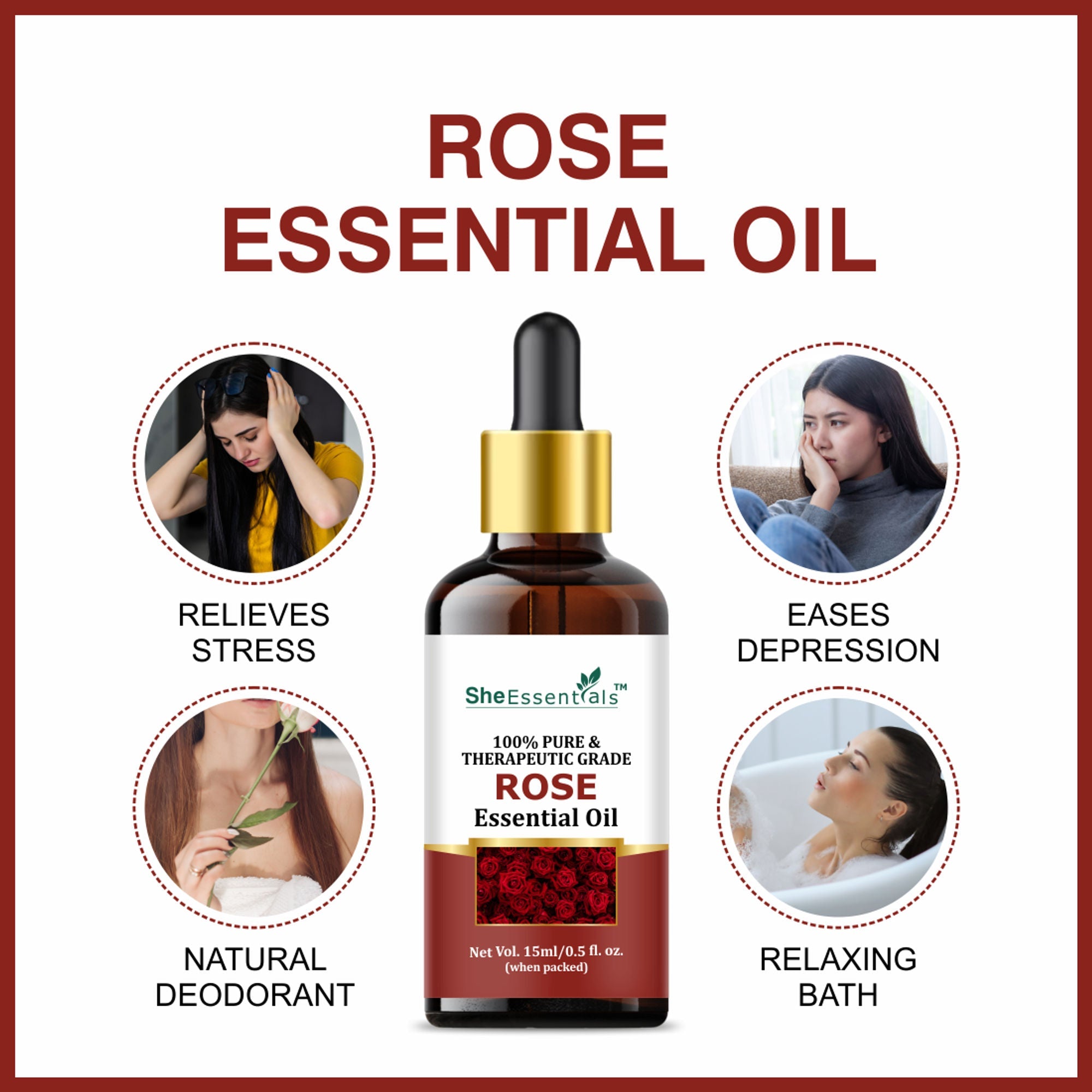 She Essentials Lavender & Rose Essential Oil Combo For Skincare & Haircare | Grocsy