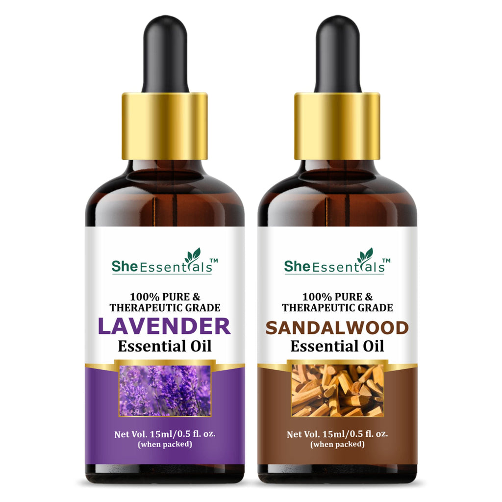 She Essentials Lavender Oil & Sandalwood Essential Oil Combo Healthier Skin & Hair - Restful Sleep | Grocsy