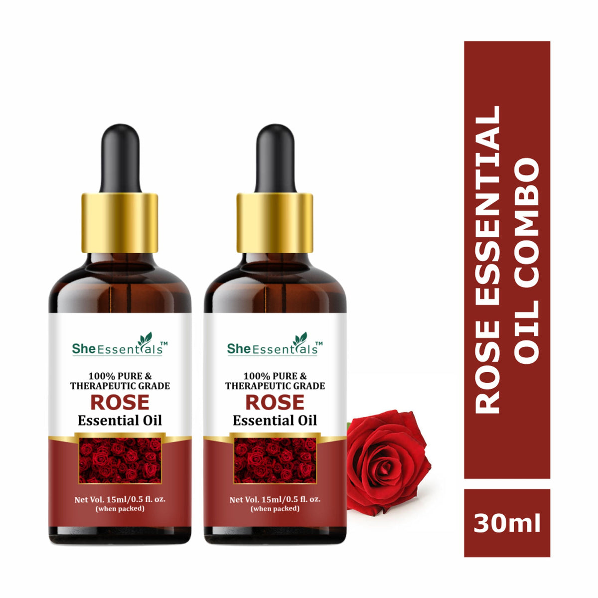 She Essentials Rose Essential Oil For Glowing & Brightening Skin - 100% Natural | Grocsy
