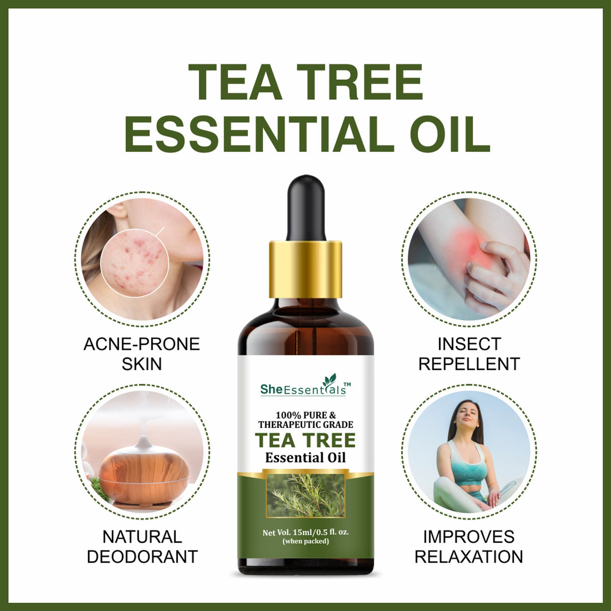 She Essentials Rose Oil & Tea Tree Essential Oil Combo - Hair & Skin | Grocsy